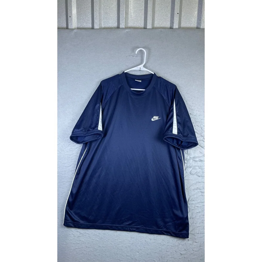 Nike Athletic Shirt Mens XXL Navy Blue Excellent Mesh Short Sleeve Logo